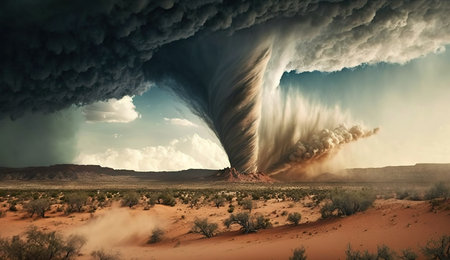 Massive Tornado Ravages Desert Landscape. Generative AIの素材