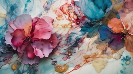Abstract fluid ink flower. Generative AI.の素材