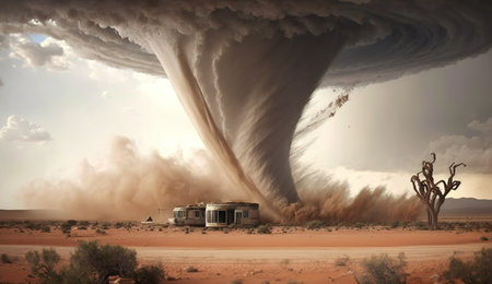 Massive Tornado Ravages Desert Landscape. Generative AIの素材