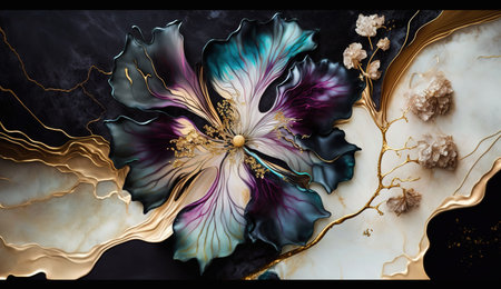 Abstract fluid ink flower. Generative AI.の素材