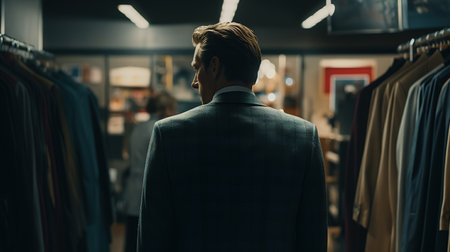 Business Suit Shopping in a Department Store. Generative AIの素材