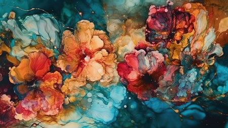 Abstract fluid ink flower. Generative AI.の素材