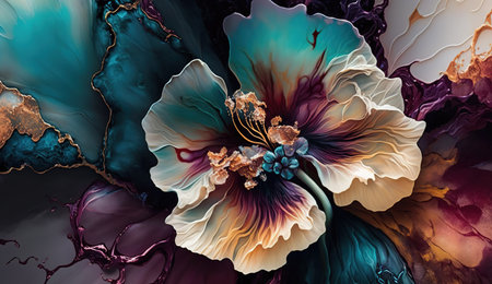 Abstract fluid ink flower. Generative AI.の素材