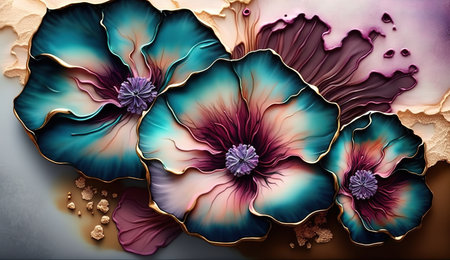 Abstract fluid ink flower. Generative AI.の素材
