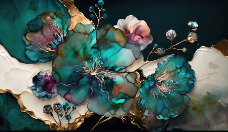 Abstract fluid ink flower. Generative AI.の素材
