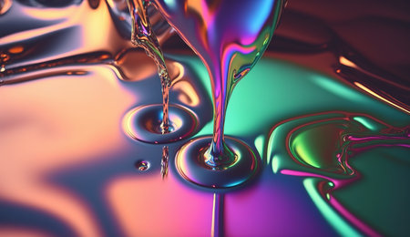 Abstract background, holographic fluid foil, metallic texture. Generative AIの素材