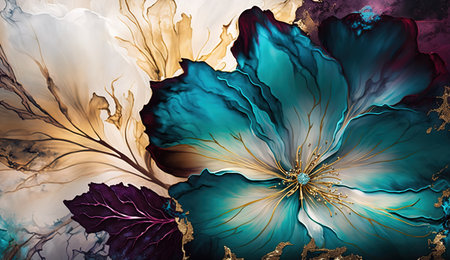 Abstract fluid ink flower. Generative AI.の素材