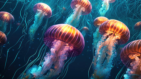Mystical Oceanic Glow, Enchanting Jellyfish in Underwater World. Generative AIの素材