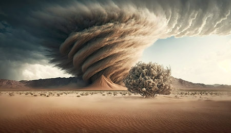 Massive Tornado Ravages Desert Landscape. Generative AIの素材