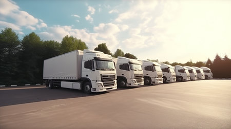 Semi Trailer Trucks in Logistics and Transportation Industry. Generative AIの素材
