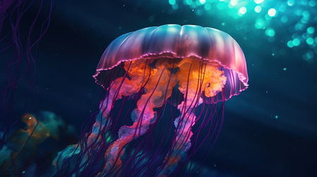 Mystical Oceanic Glow, Enchanting Jellyfish in Underwater World. Generative AIの素材