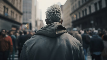 Back view of a man. The crowd gathered to protest. generative aiの素材