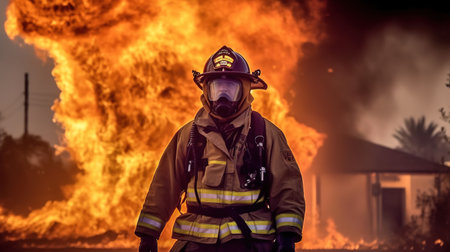 The Heroic Firefighter Battling an Epic Blaze. Generative AIの素材