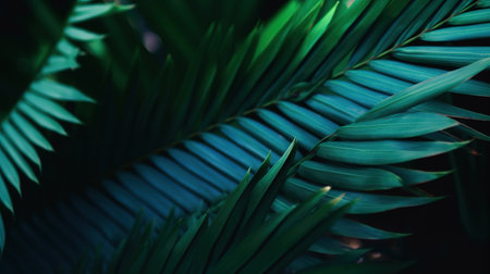 Palms in Detail, A Close-up of Lush Green Foliage. Generative AIの素材