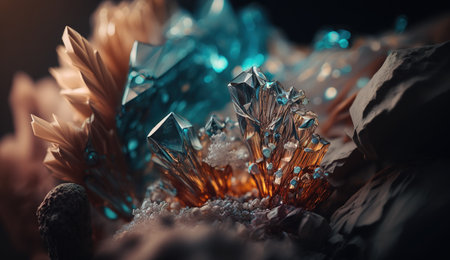Close-up of Beautiful Crystals with Radiant Shine and Unique Formation. Generative AIの素材
