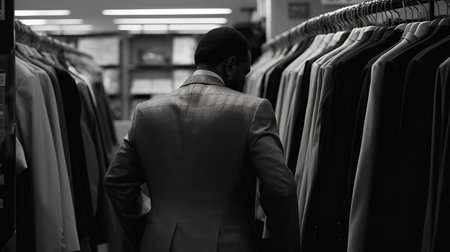 Business Suit Shopping in a Department Store. Generative AIの素材