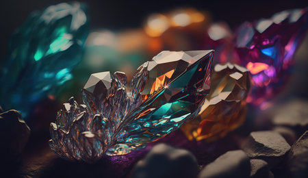 Close-up of Beautiful Crystals with Radiant Shine and Unique Formation. Generative AIの素材
