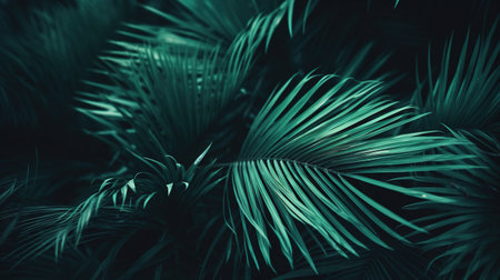 Palms in Detail, A Close-up of Lush Green Foliage. Generative AIの素材