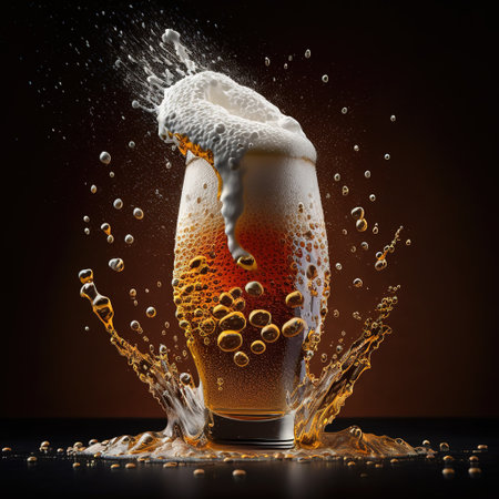 A glass of beer with splashes. Generative AIの素材