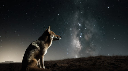 Majestic Wolf Gazing at the Moonlit Sky. Generative AIの素材