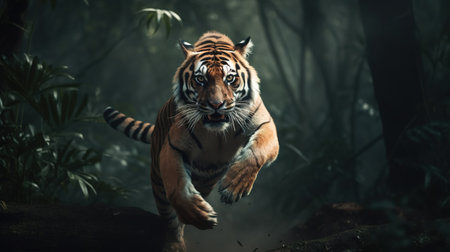 Majestic Tiger in Leap. Generative AIの素材