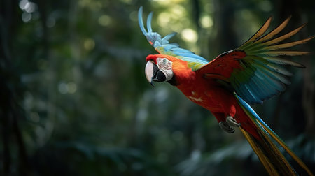 Macaw Parrot in Flight. Generative AIの素材