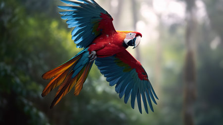 Macaw Parrot in Flight. Generative AIの素材