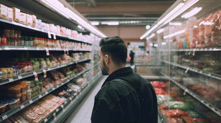 A Man Selecting the Best Produce in the Supermarket. Generative AIの素材