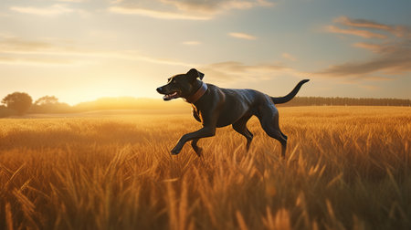 A Happy Dog Leaping with Delight across the Sunlit Field. Generative AIの素材