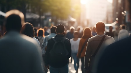 City Life in Motion. A Bokeh Blur of People Walking through the Busy Streets. Generative AIの素材