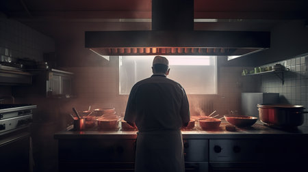 A Master Chef Creating Culinary Magic in the Restaurant Kitchen. Generative AIの素材