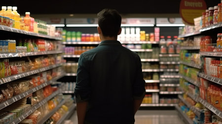 A Man Selecting the Best Produce in the Supermarket. Generative AIの素材