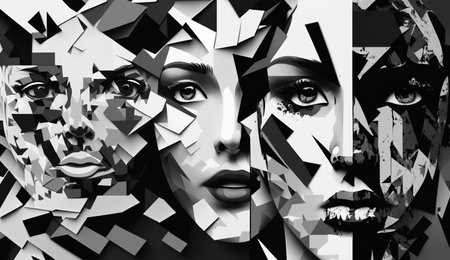 A Collage of Faces Depicting the Struggles of Psychology, Depression and Stress. Generative AIの素材