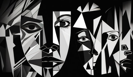 A Collage of Faces Depicting the Struggles of Psychology, Depression and Stress. Generative AIの素材