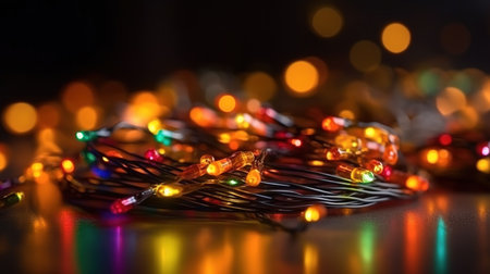 A Close-up of Garland Bokeh Lights Creating a Shiny Abstract Background. Generative AIの素材