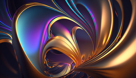 Abstract 3D Wave in Neon Holographic Motion. Generative AIの素材