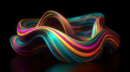 Abstract 3D Wave in Neon Holographic Motion. Generative AIの素材