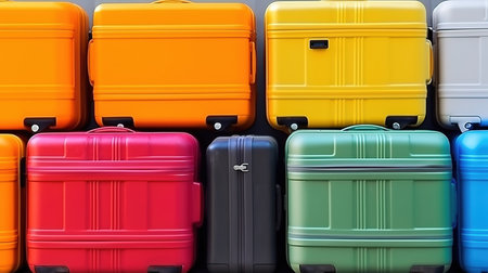 Colorful Luggage at the Airport for Holiday Adventures. Generative AIの素材