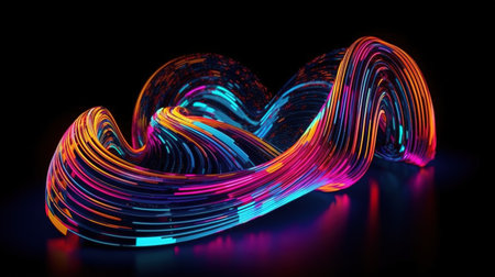 Abstract 3D Wave in Neon Holographic Motion. Generative AIの素材