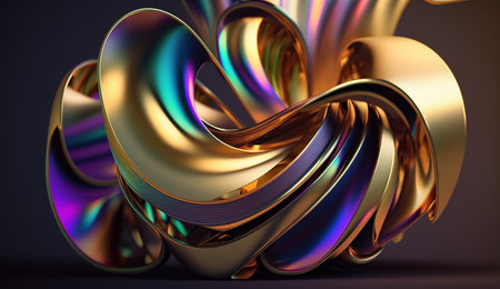 Abstract 3D Wave in Neon Holographic Motion. Generative AIの素材