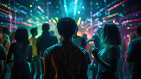 Nightlife in Full Swing. A Crowded Disco Club with Hands in the Air. Generative AIの素材