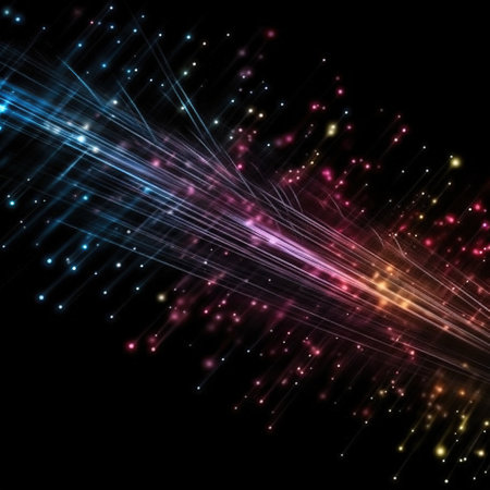 Abstract Light Rays and Sparkles on a Black Background. Generative AIの素材