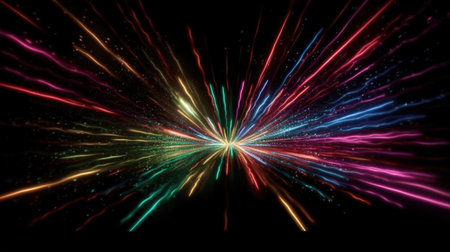 Abstract Light Rays and Sparkles on a Black Background. Generative AIの素材