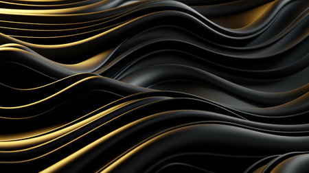 A Black and Gold Wavy Shiny Abstract Background. Generative AIの素材
