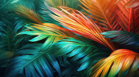 Palms in Detail, A Close-up of Lush Green Foliage. Generative AIの素材