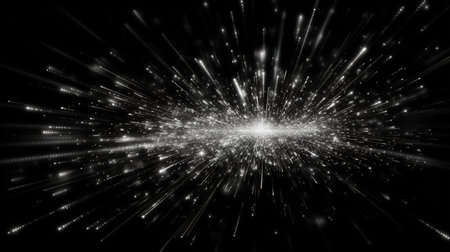 Abstract Light Rays and Sparkles on a Black Background. Generative AIの素材