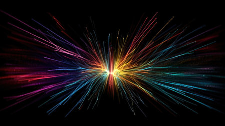 Abstract Light Rays and Sparkles on a Black Background. Generative AIの素材