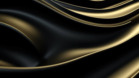 A Black and Gold Wavy Shiny Abstract Background. Generative AIの素材