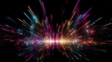 Abstract Light Rays and Sparkles on a Black Background. Generative AIの素材