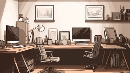 Modern and Inviting Home Office Workspace Interior. Generative AIの素材